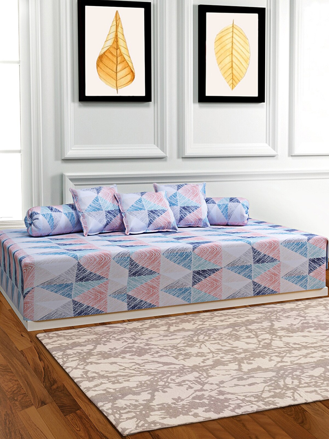 

ROMEE Set Of 6 Blue & Maroon Printed Bedsheet With Bolster & Cushion Covers
