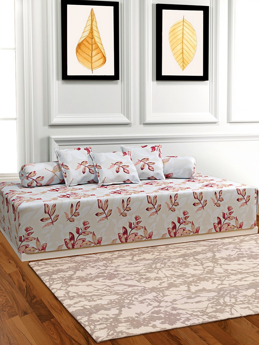 

ROMEE Beige & Brown Printed 6-Piece Cotton Diwan Set