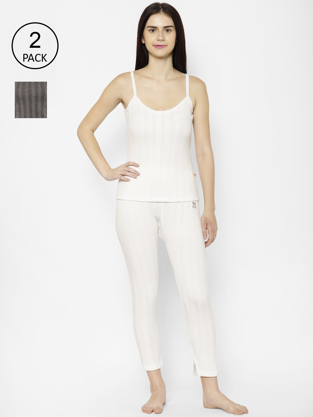 

VIMAL JONNEY Women Pack Of 2 Striped Thermal Set, White