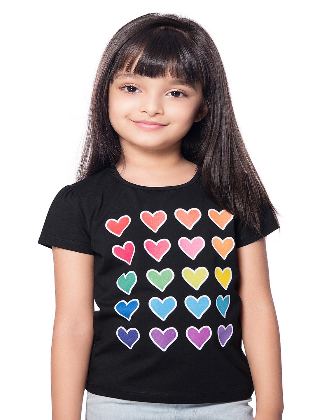 

Tiny Baby Girls Black Printed Puff Sleeves T-shirt
