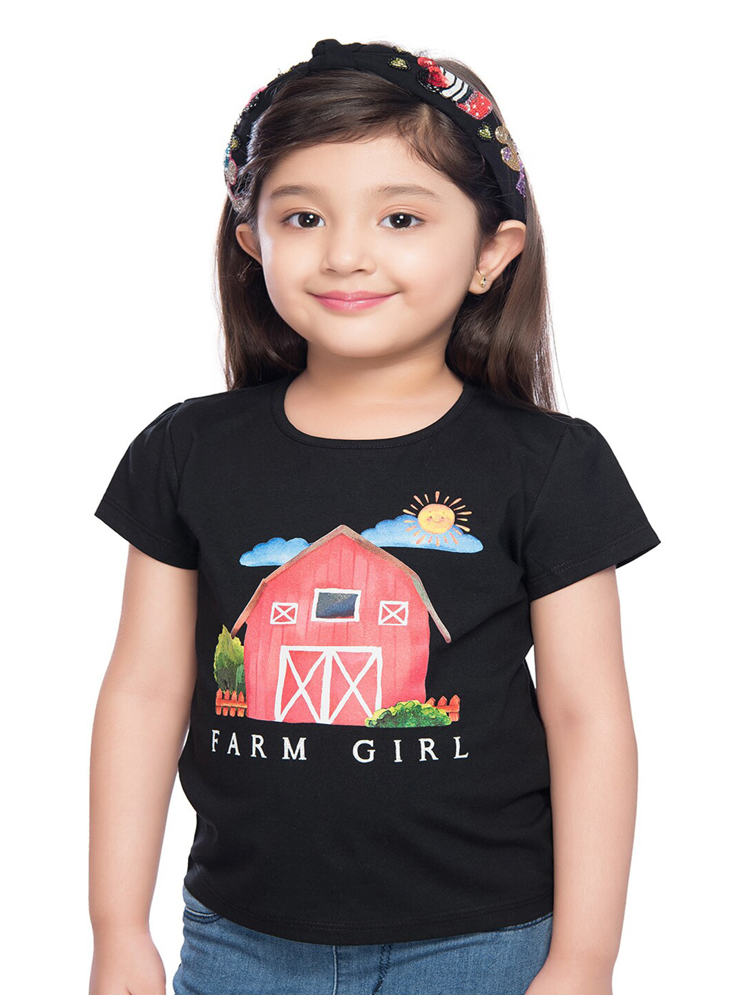 

Tiny Baby Girls Black & Red Printed T-shirt