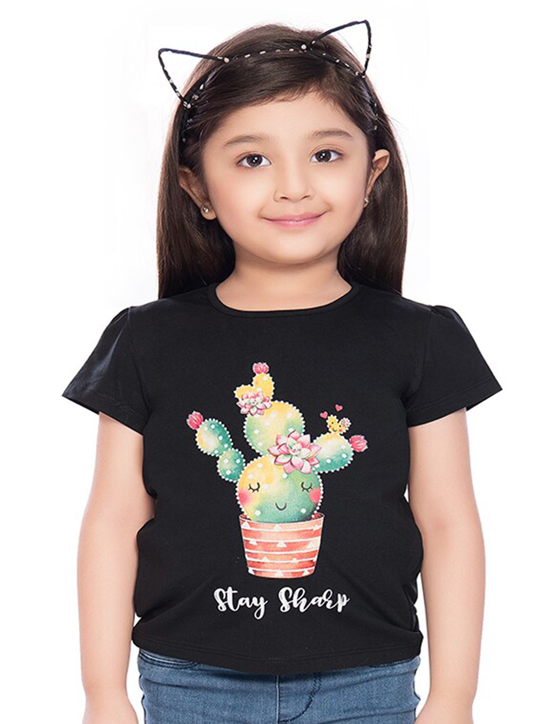 

Tiny Baby Girls Black & Green Printed T-shirt