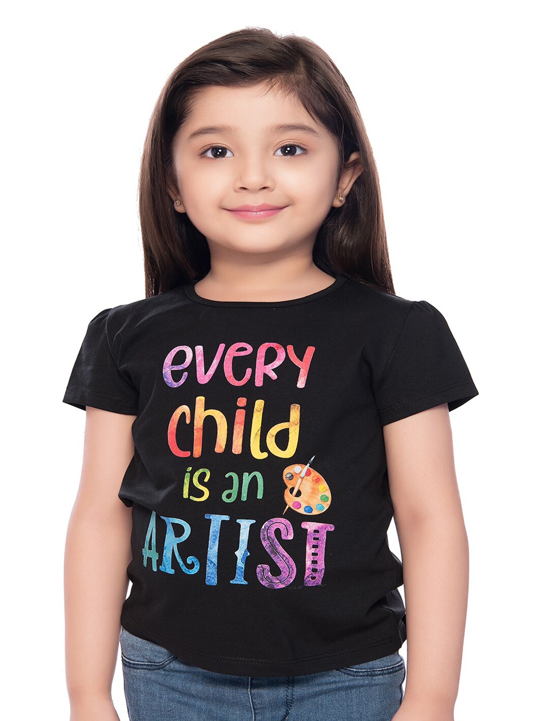 

Tiny Baby Girls Black Typography Printed T-shirt