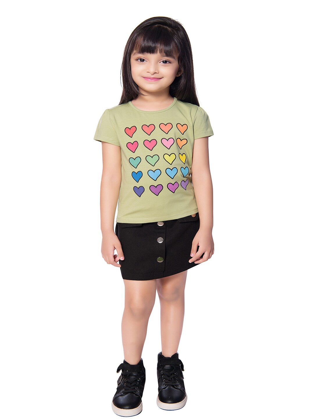 

Tiny Baby Girls Green Printed Puff Sleeve T-shirt
