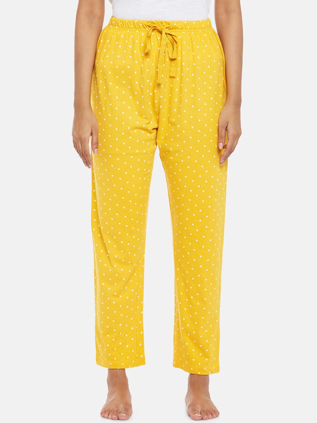 

People Womens Yellow Printed Polka Dots Cotton Pyjama