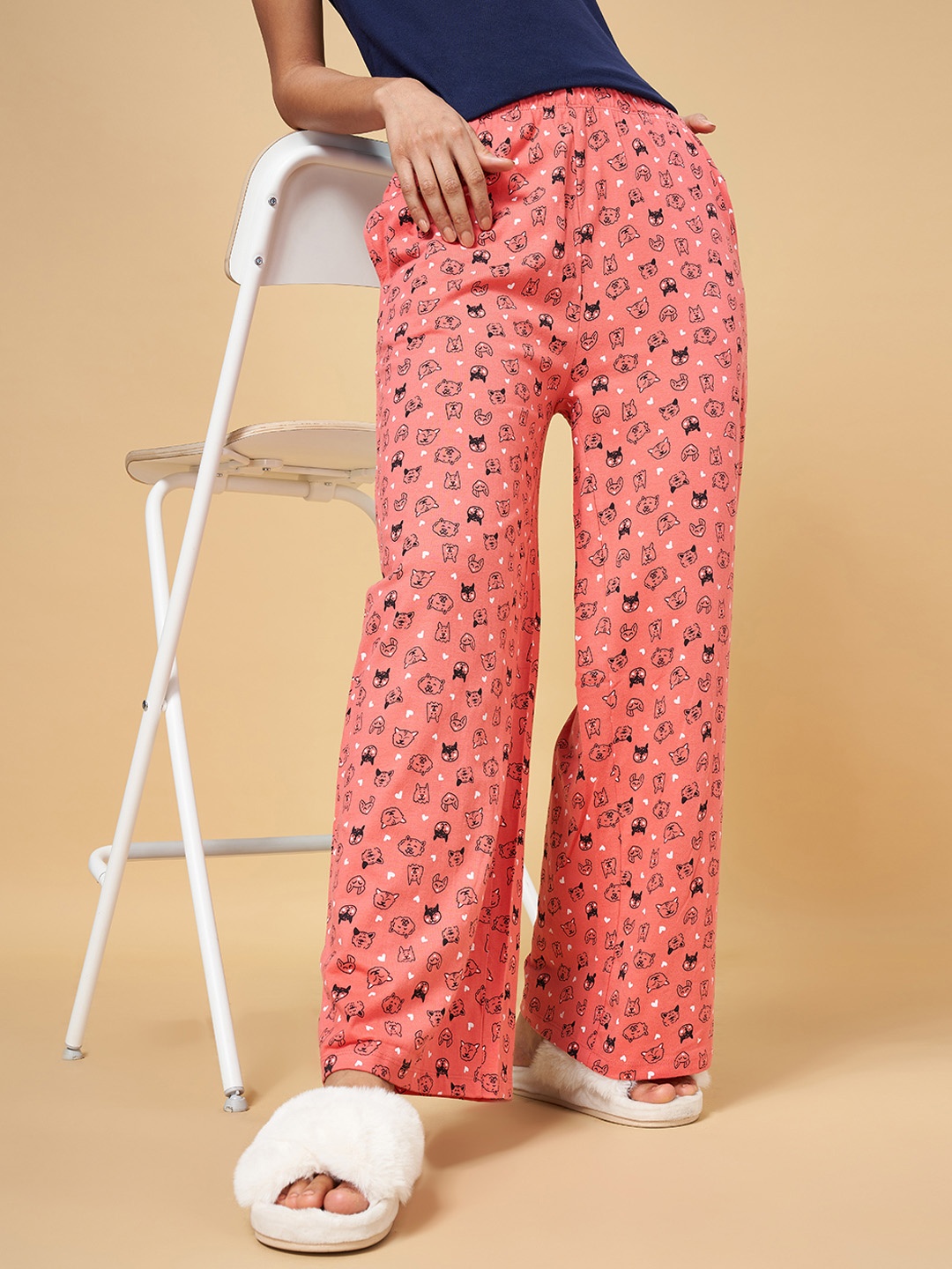 

People Womens Pink Printed Cotton Pyjama