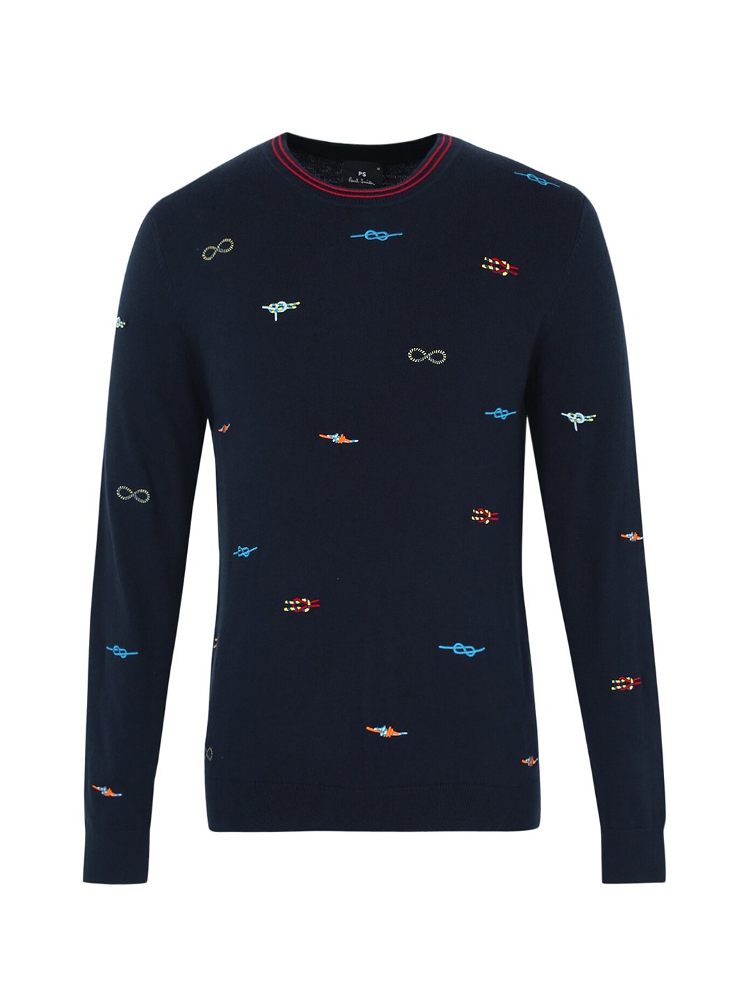 

PS By Paul Smith Men Navy Blue & Red Embroidered Pullover