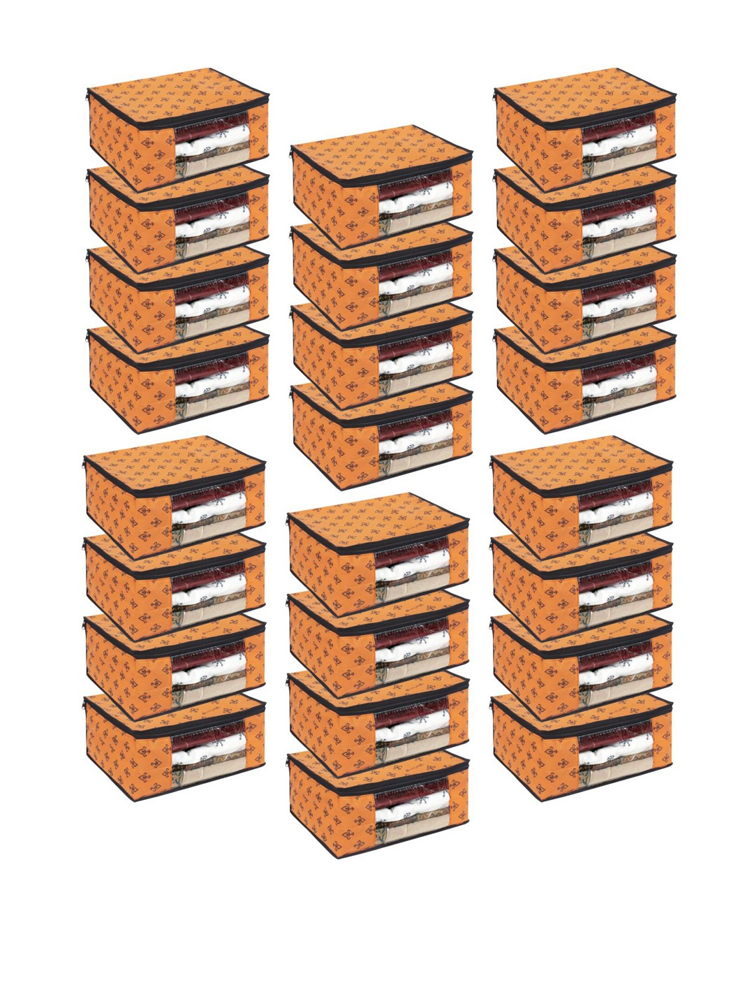 

prettykrafts Set Of 24 Orange & Brown Printed Saree Organizers With Transparent Window