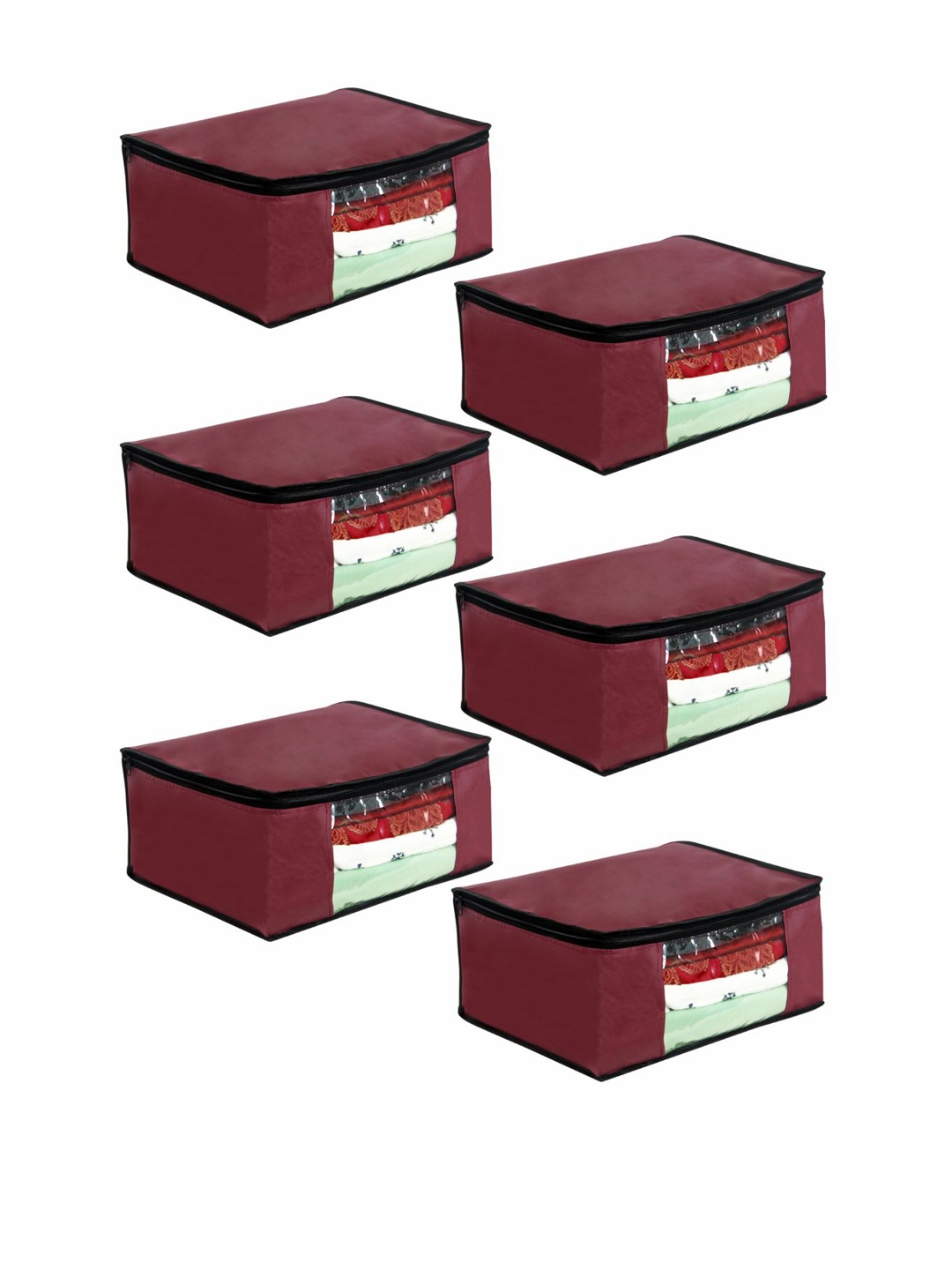 

prettykrafts Set Of 6 Maroon Solid Saree Organisers With Transparent Window