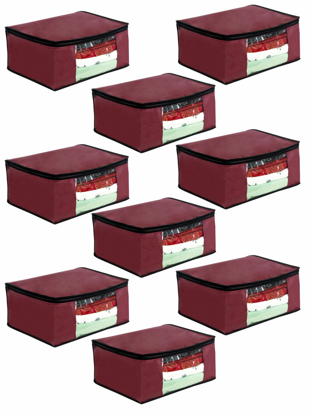

prettykrafts Set Of 12 Maroon Solid Saree Organisers With Transparent Window
