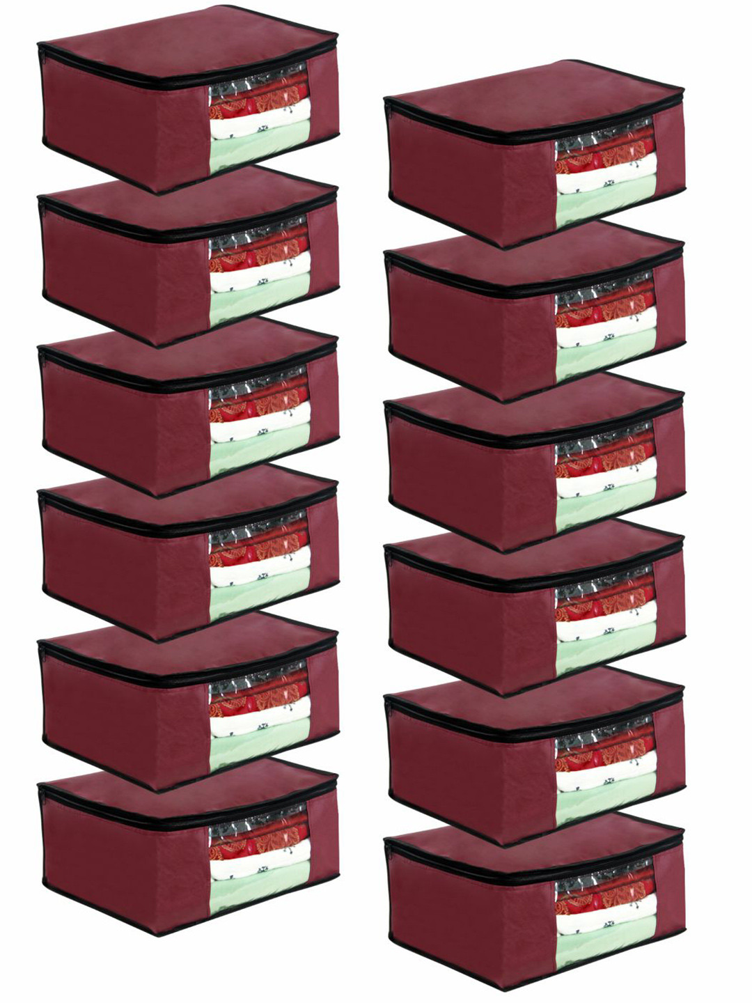 

prettykrafts Set Of 24 Maroon Solid Saree Organisers With Transparent Window