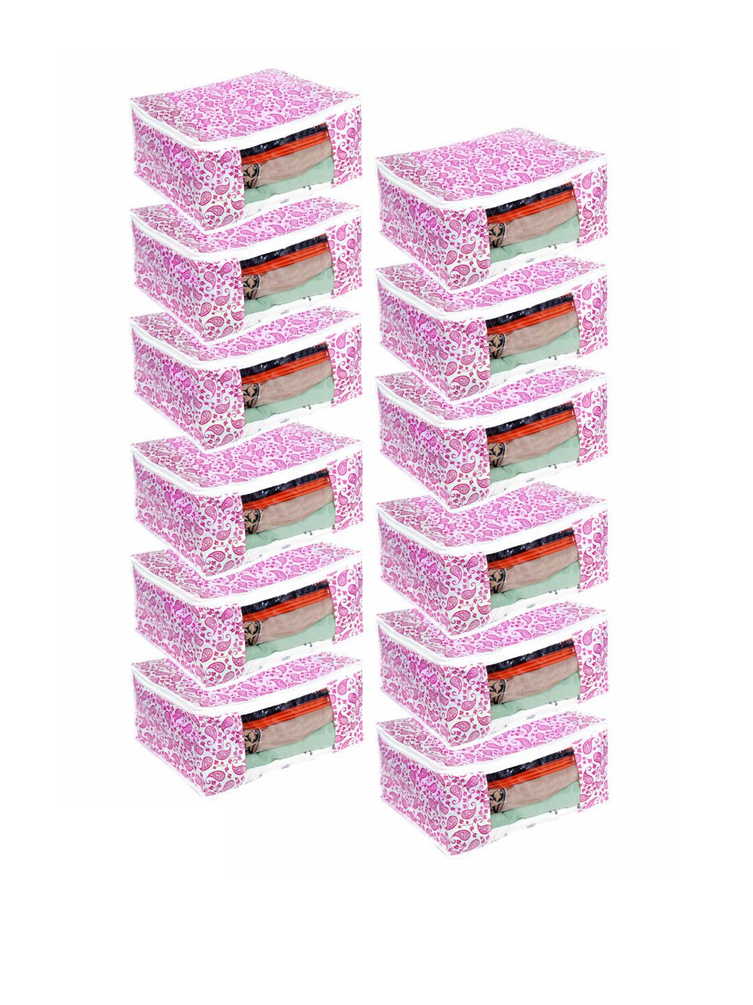 

prettykrafts Set Of 12 Pink Printed Saree Organisers With Transparent Window