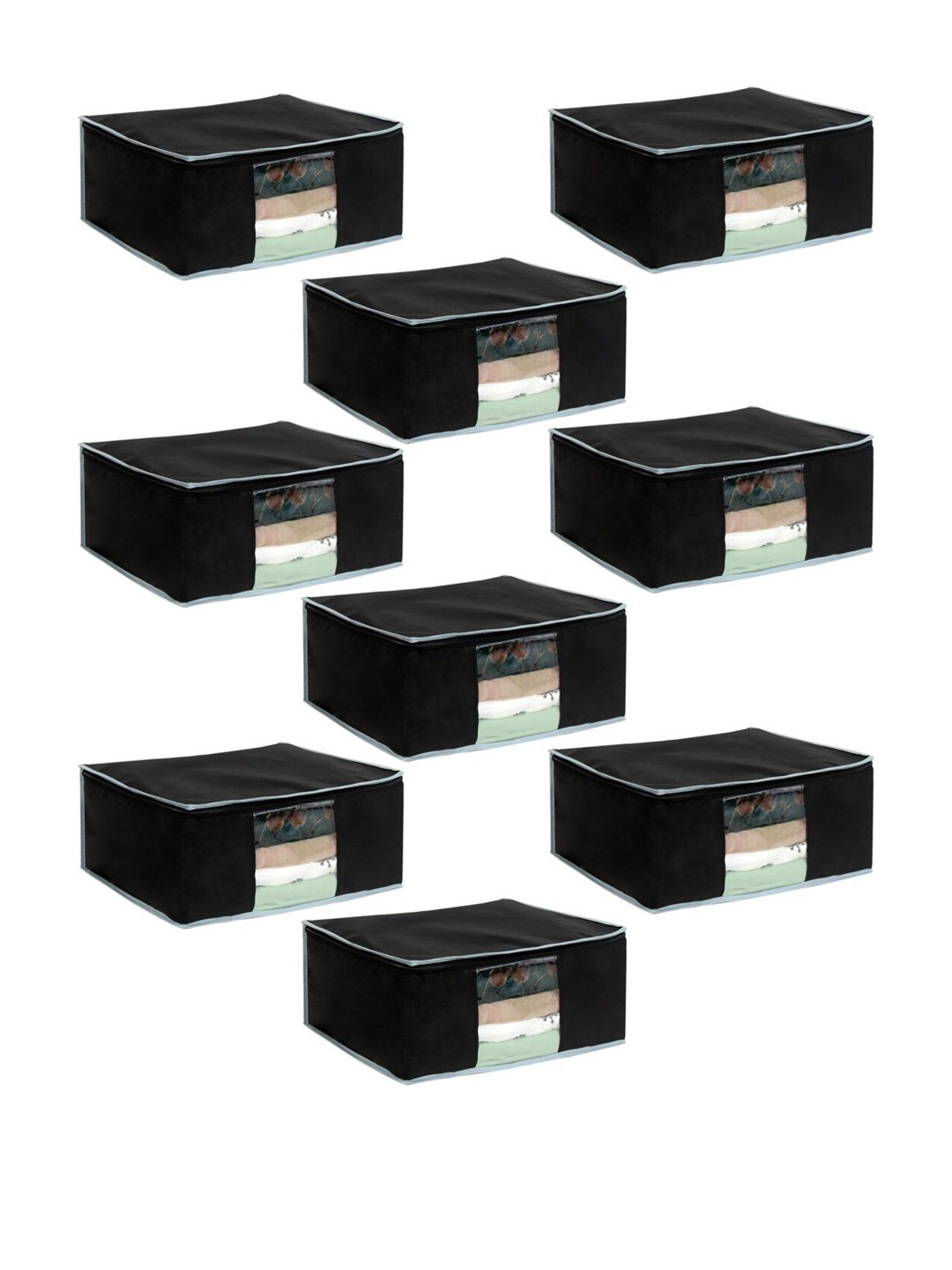 

prettykrafts Set Of 12 Black Solid Saree Organisers With Transparent Window