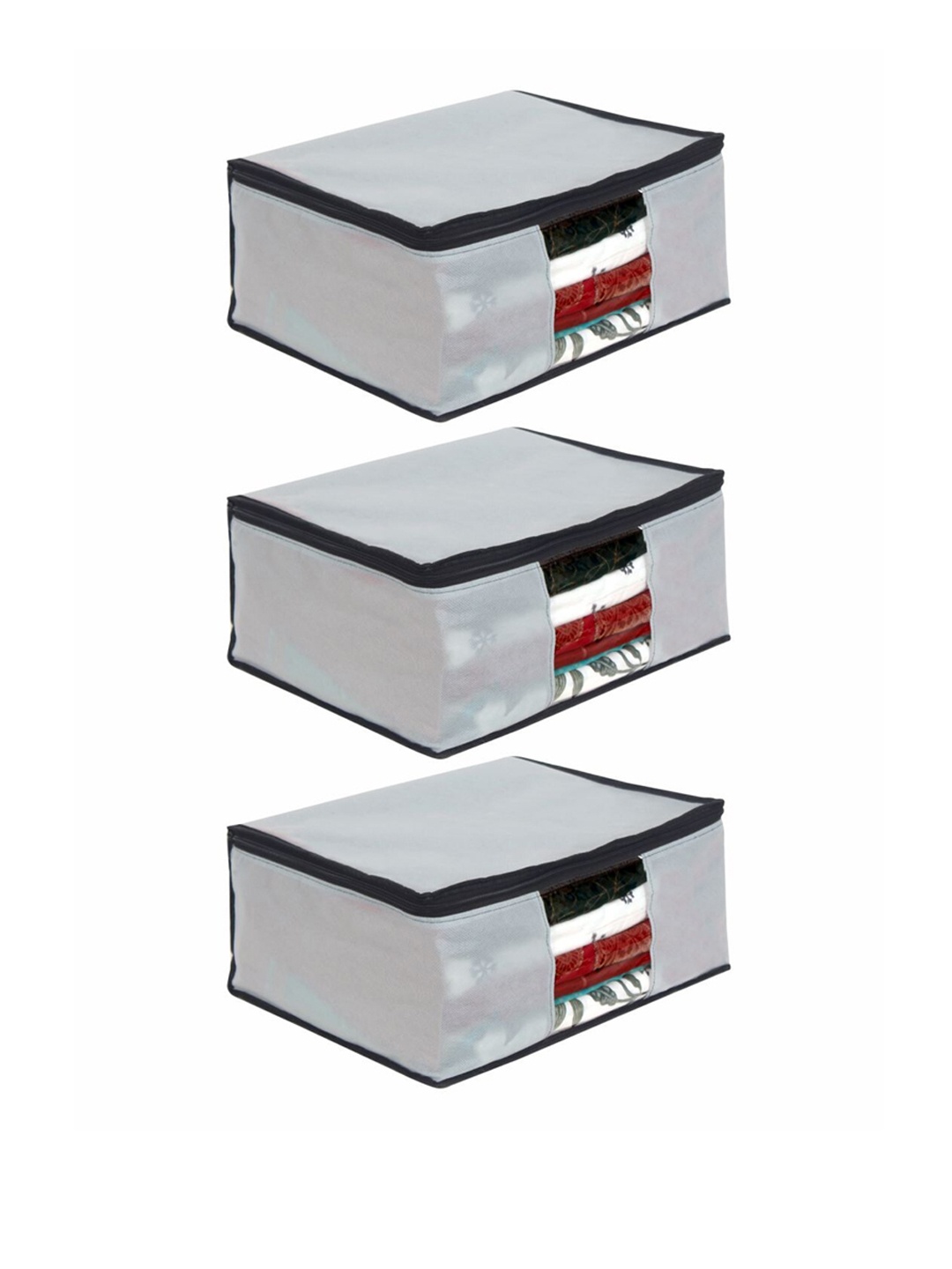 

prettykrafts Set Of 3 Grey Solid Saree Organisers With Transparent Window