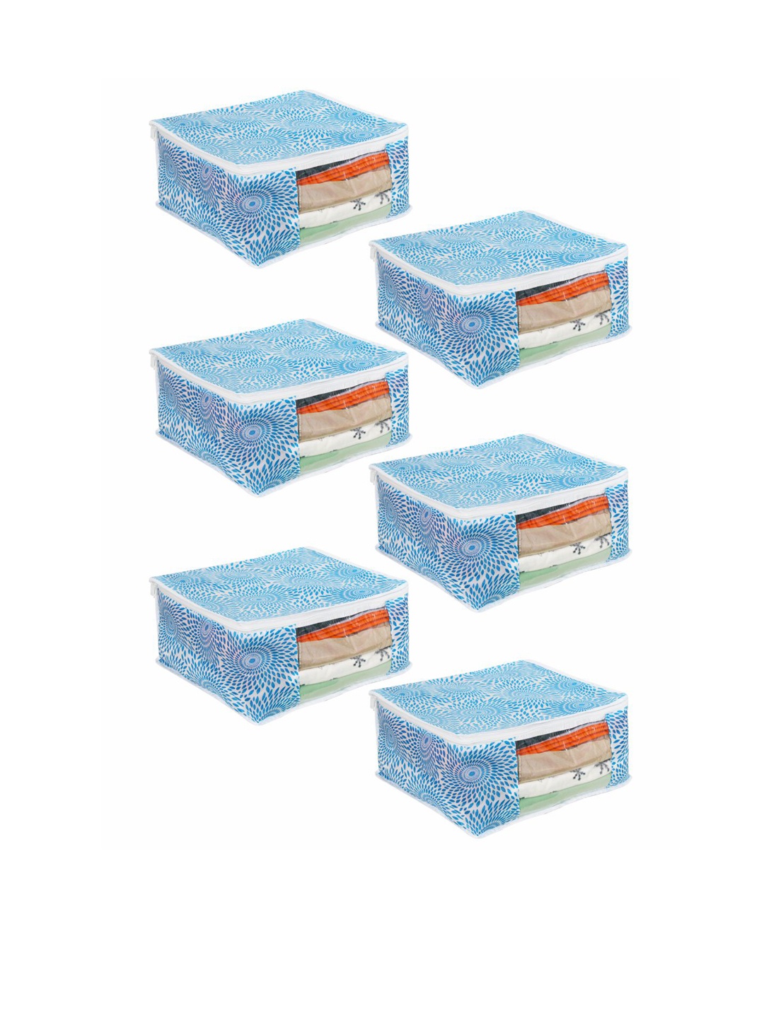 

prettykrafts Set Of 6 Blue Printed Saree Organizers