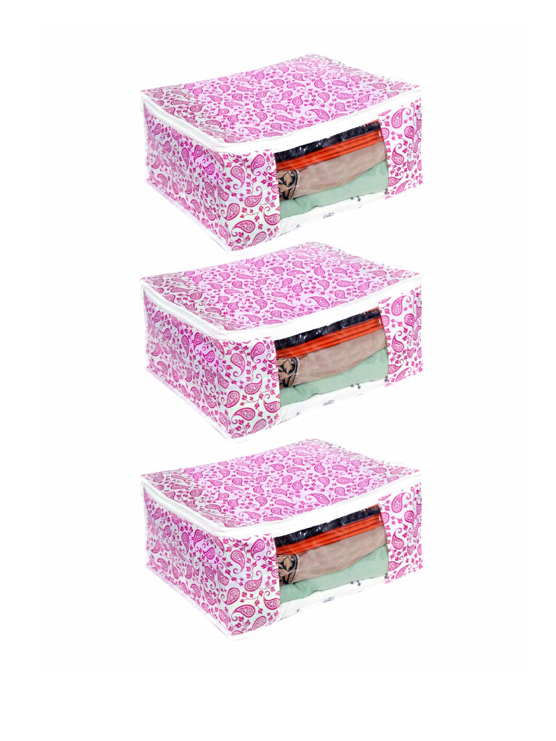 

prettykrafts Set Of 3 Pink Printed Saree Organizers