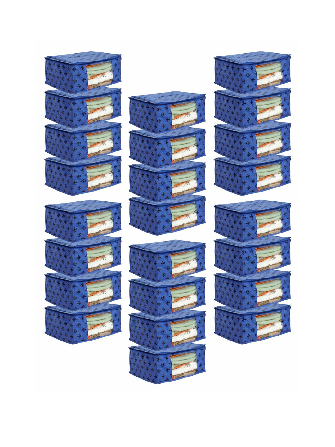 

prettykrafts Set Of 24 Blue & Black Printed Saree Organizers With Transparent Window