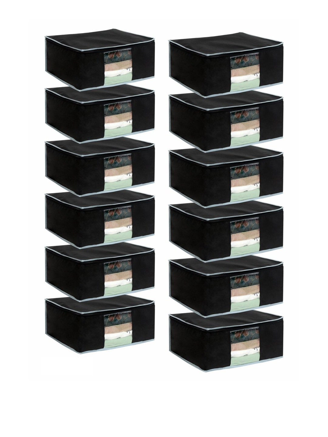 

prettykrafts Set Of 24 Black Solid Saree Organizers With Transparent Window