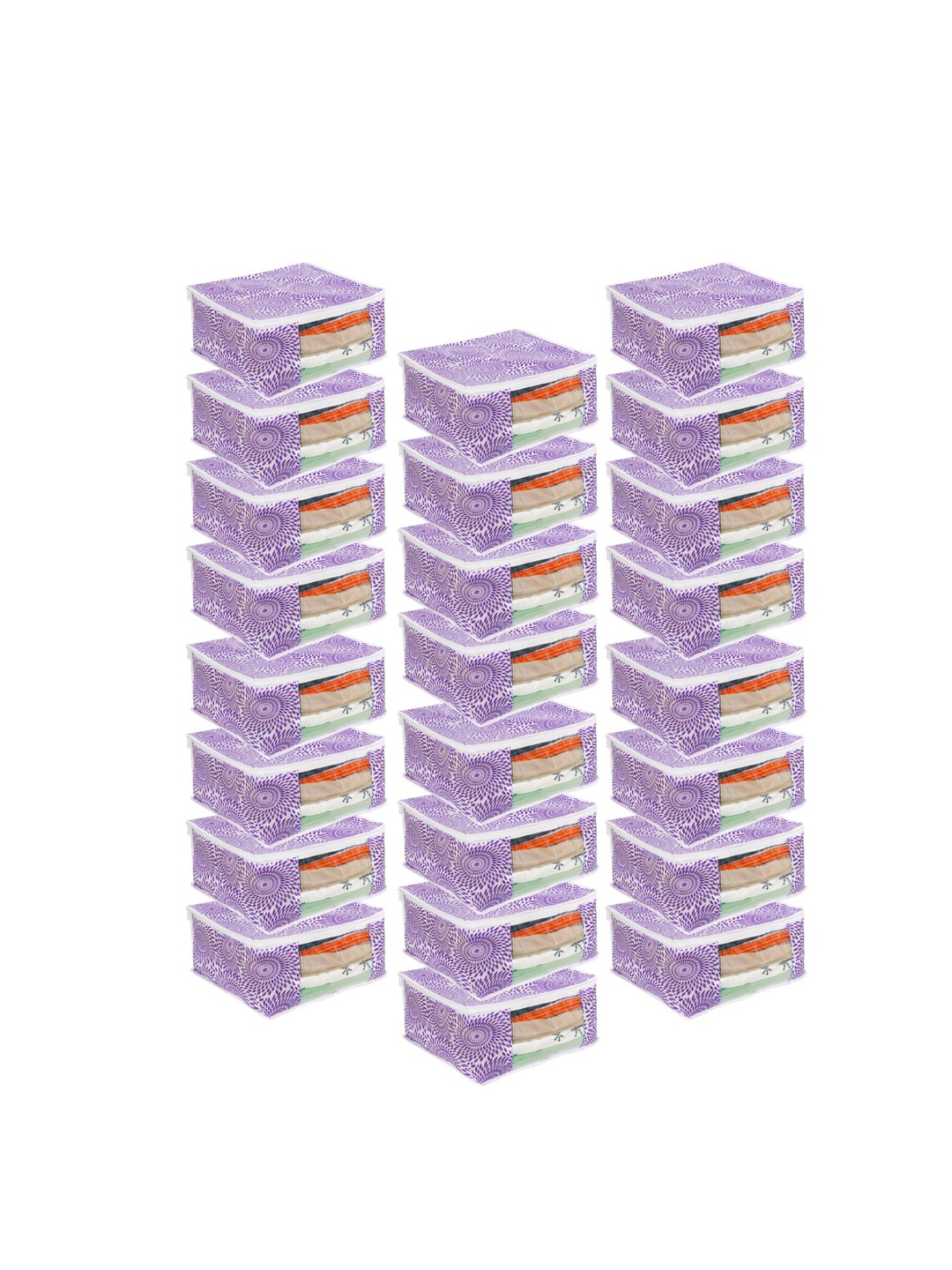 

prettykrafts Set Of 24 Purple Printed Saree Organisers With Transparent Window