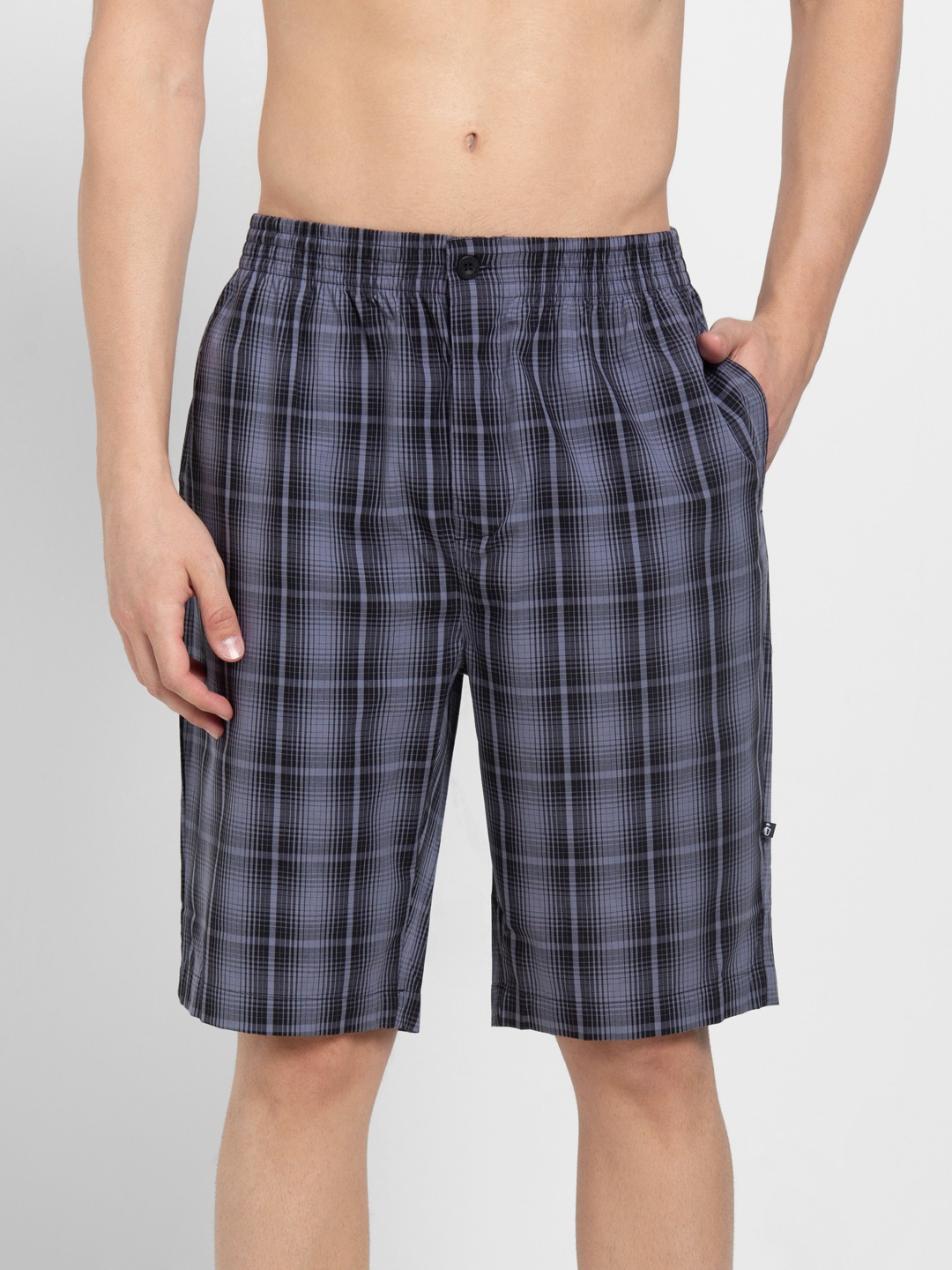 

Jockey Men Grey And Black Checked Regular Shorts