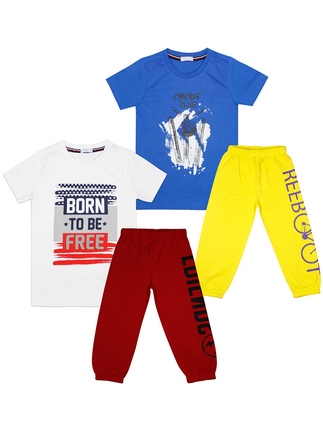 

Luke & Lilly Boys Set of 2 White & Blue Printed T-shirts & Pyjamas