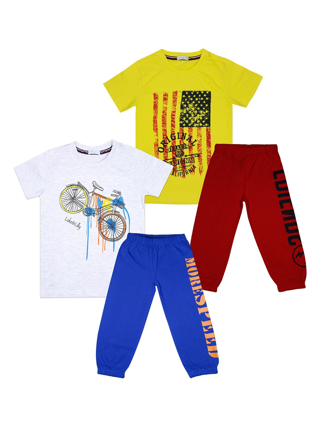 

Luke & Lilly Boys Pack of 2 White & Yellow Printed Pure Cotton T-Shirts With Trousers