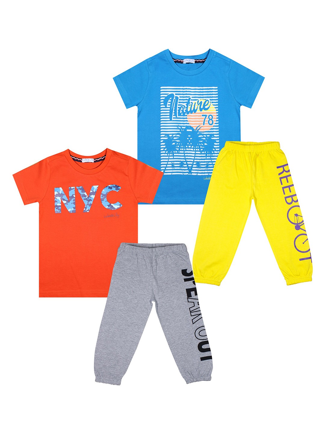 

Luke & Lilly Boys Set of 2 Orange & Blue Printed T-shirts & Pyjamas