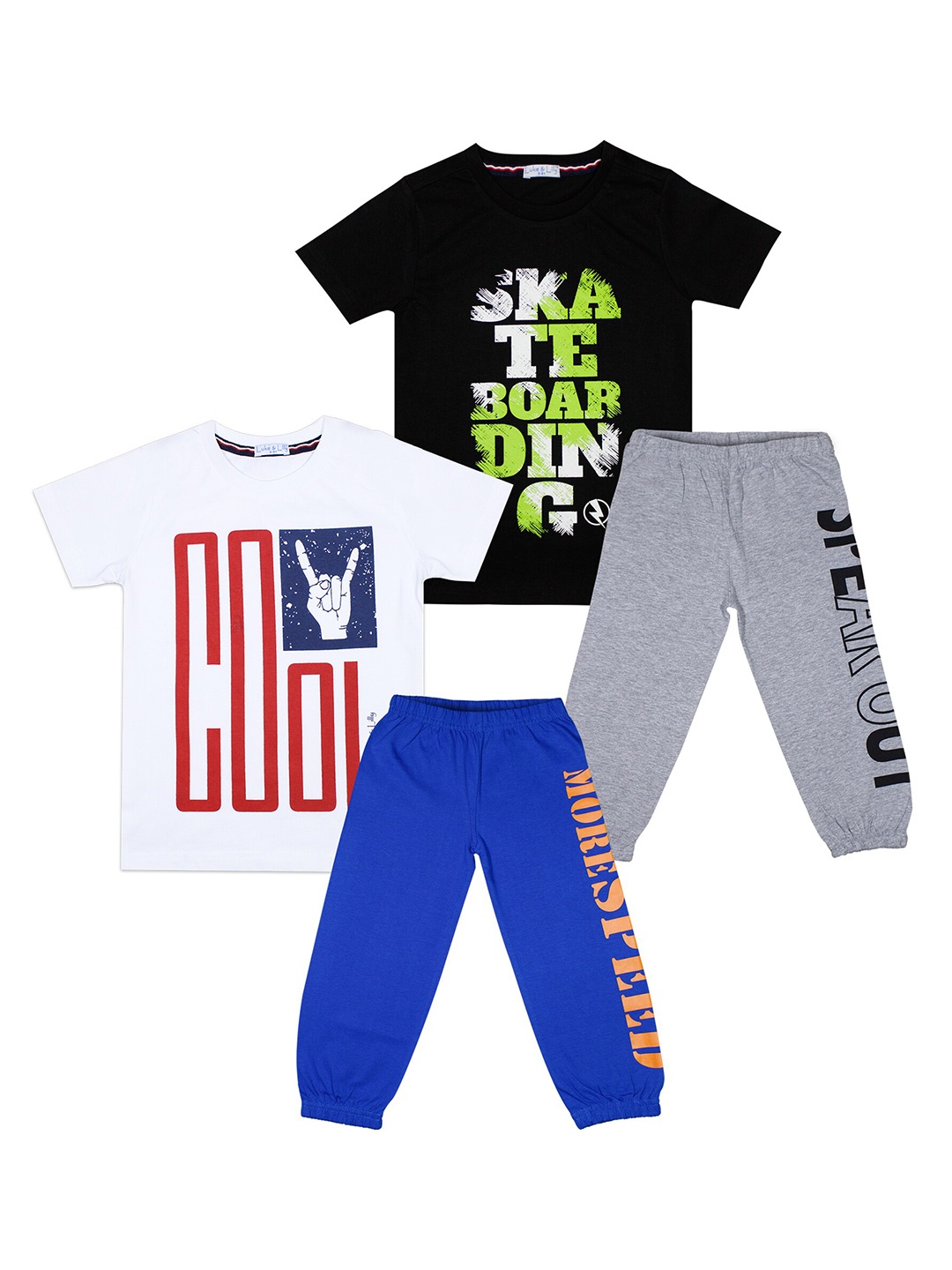 

Luke & Lilly Boys Pack of 2 White & Black Printed Pure Cotton T-Shirts With Trousers