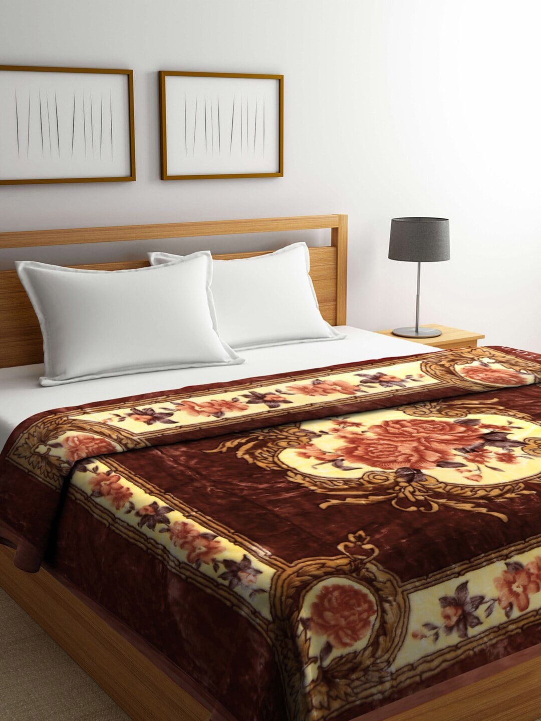 

KLOTTHE Brown & Cream-Coloured Floral Heavy Winter Double Bed Blanket