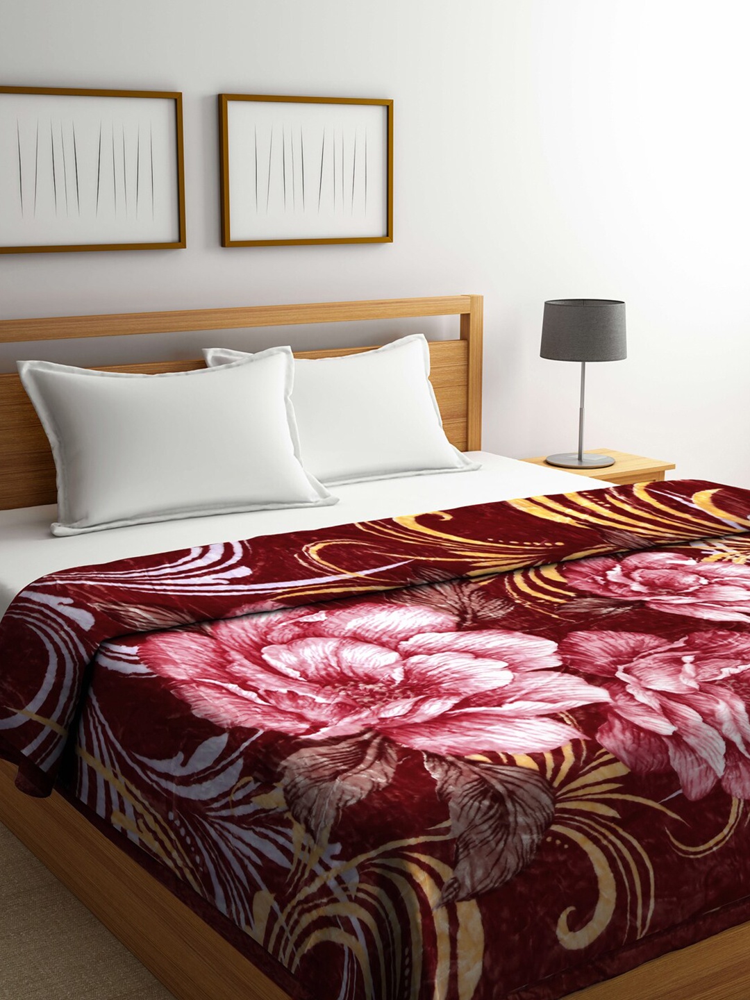 

KLOTTHE Maroon & White Floral Heavy Winter Double Bed Blanket