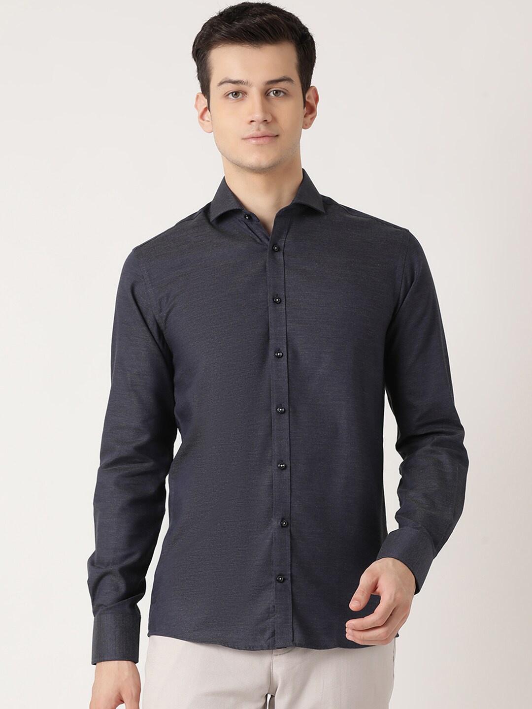 

Bruun & Stengade Men Navy Blue Slim Fit Opaque Casual Shirt