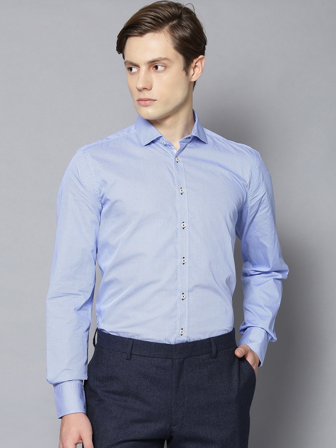 

Bruun & Stengade Men Blue Slim Fit Opaque Printed Formal Shirt