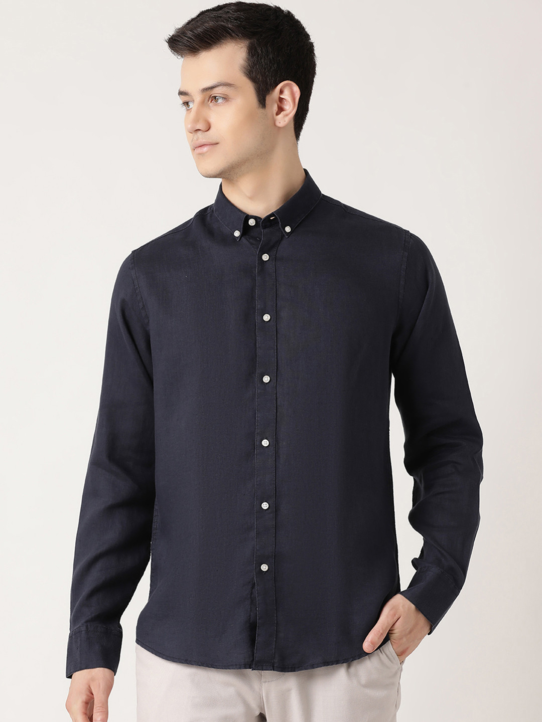 

Bruun & Stengade Men Navy Blue Opaque Casual Shirt