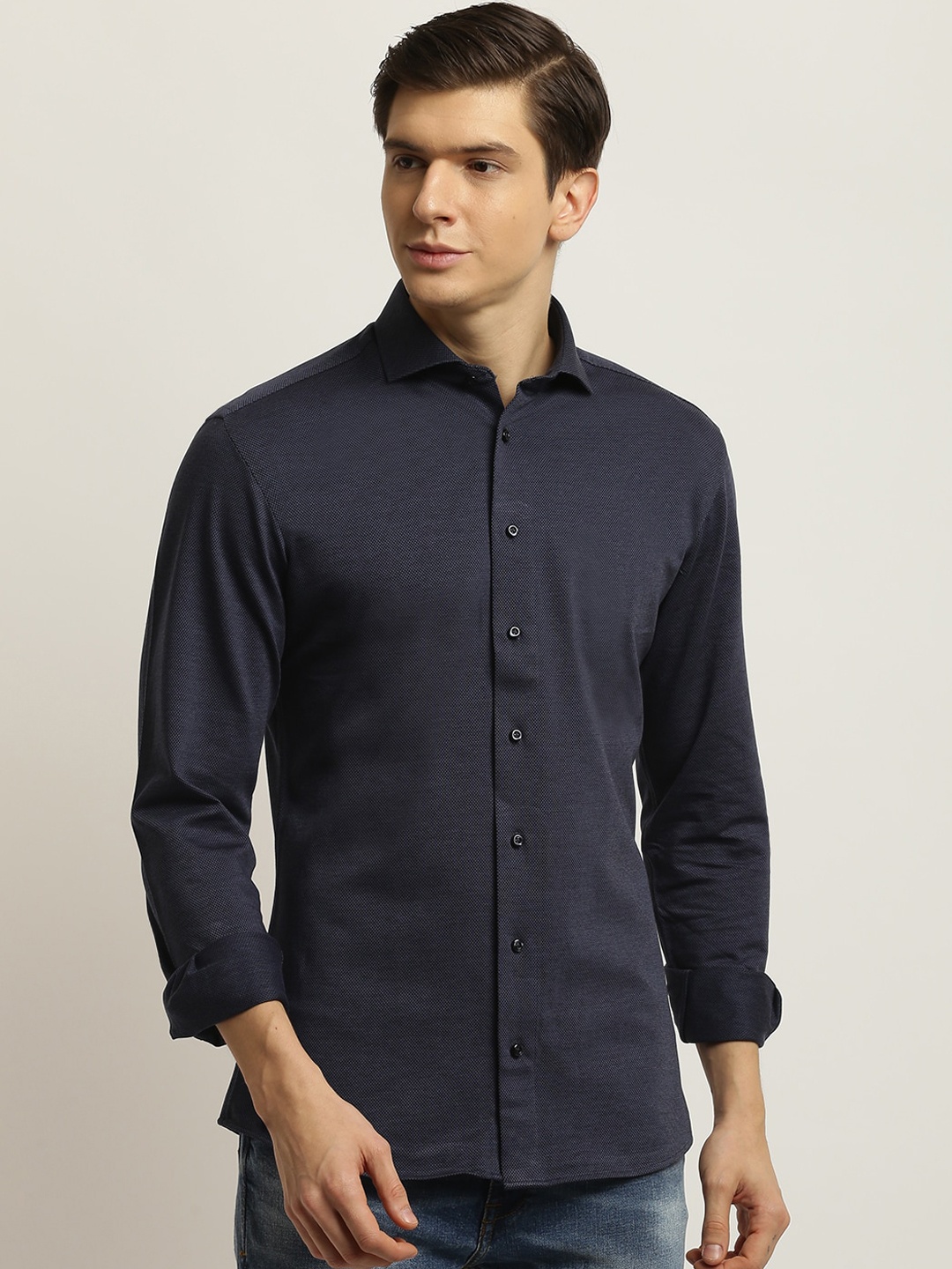 

Bruun & Stengade Men Navy Blue Slim Fit Casual Shirt