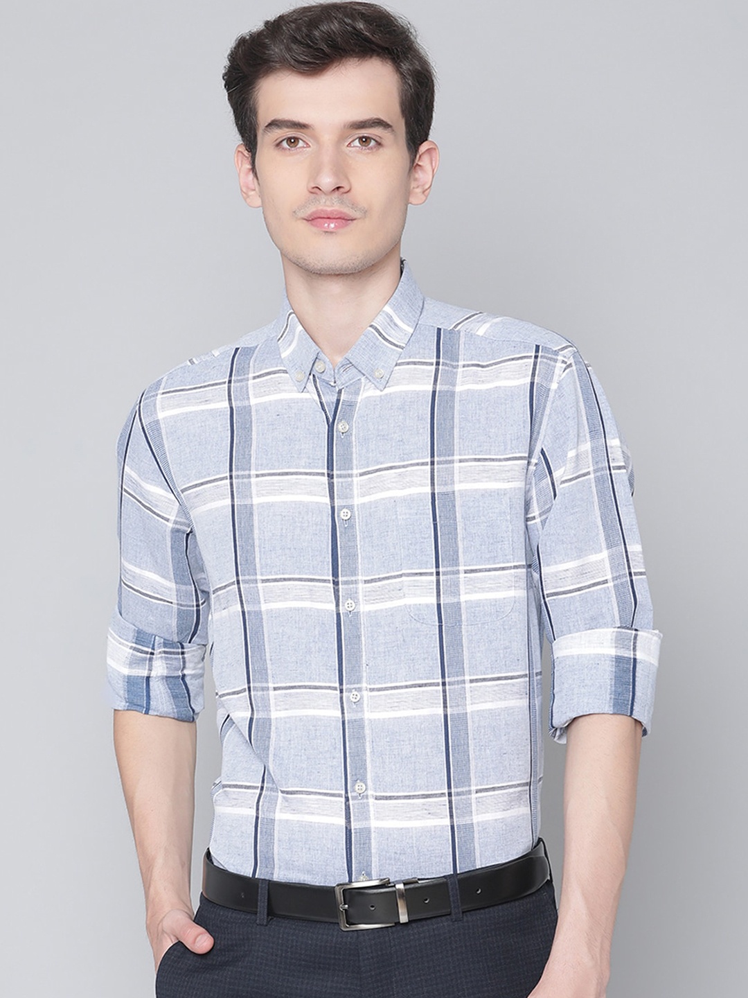 

Bruun & Stengade Men Blue Slim Fit Windowpane Checks Opaque Checked Formal Shirt