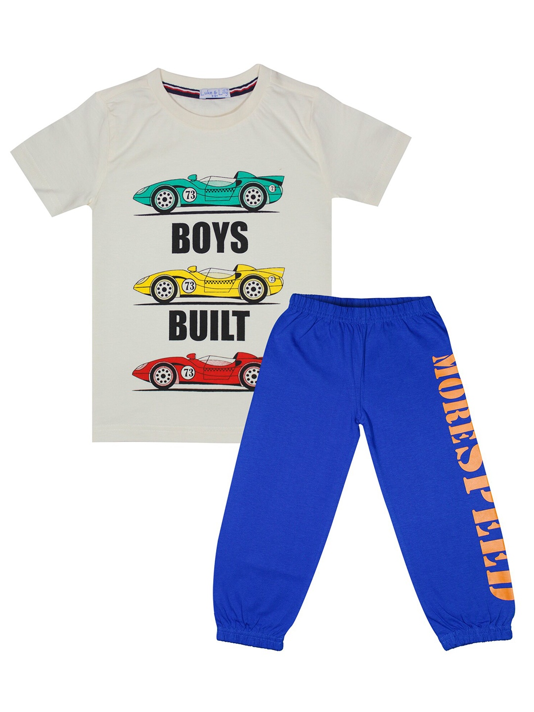 

Luke & Lilly Boys Multi Colored Printed Tshirt with Pyjamas, Blue