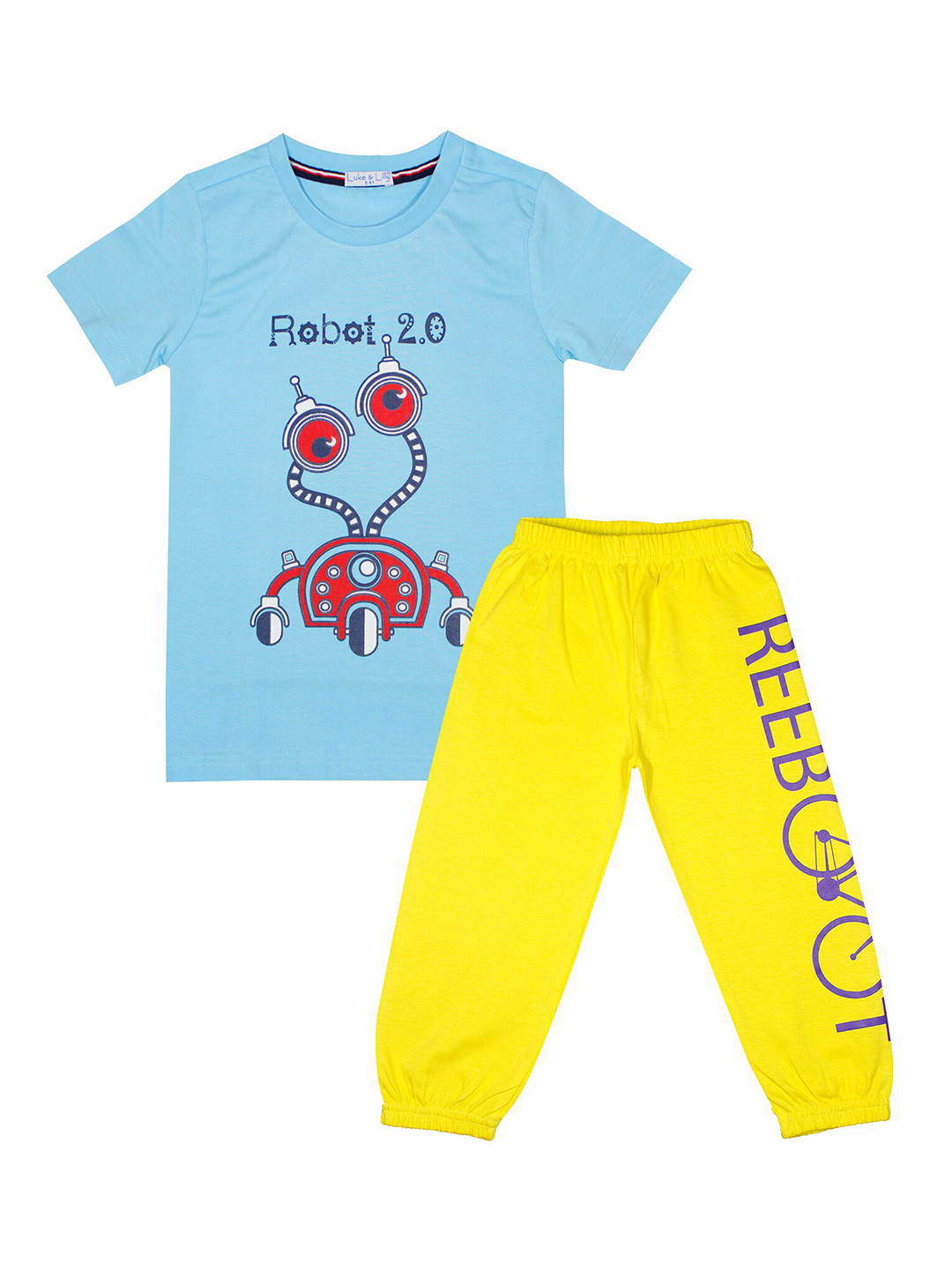 

Luke & Lilly Boys Blue & Yellow Printed Tshirt & Pyjama Set