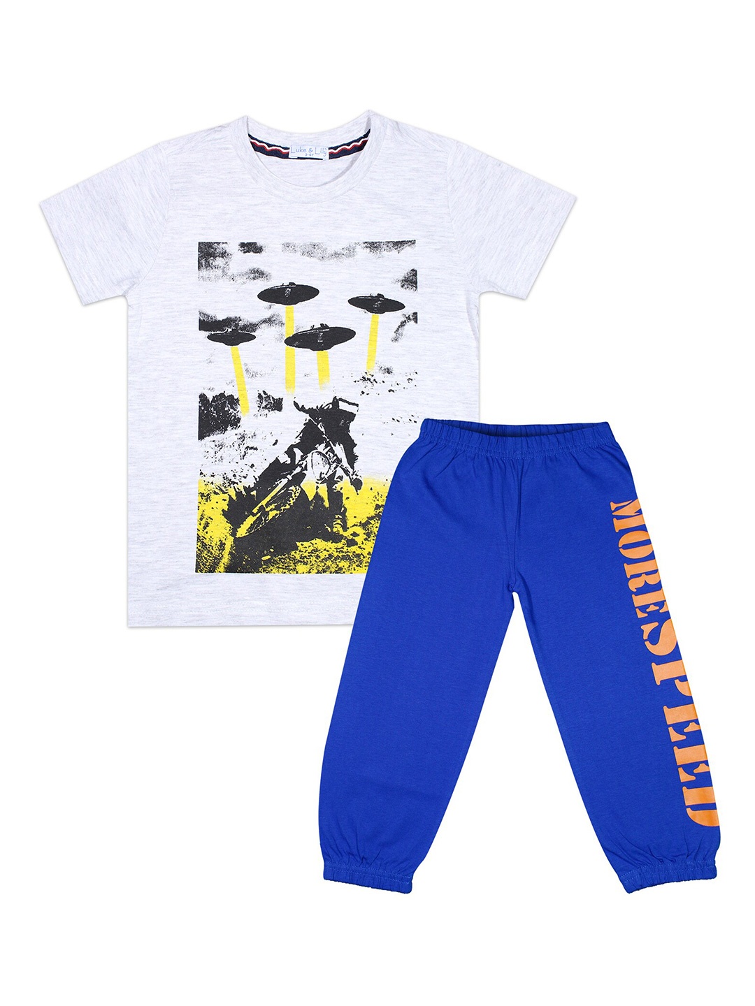 

Luke & Lilly Boys Blue & White Printed T-shirt with Pyjamas