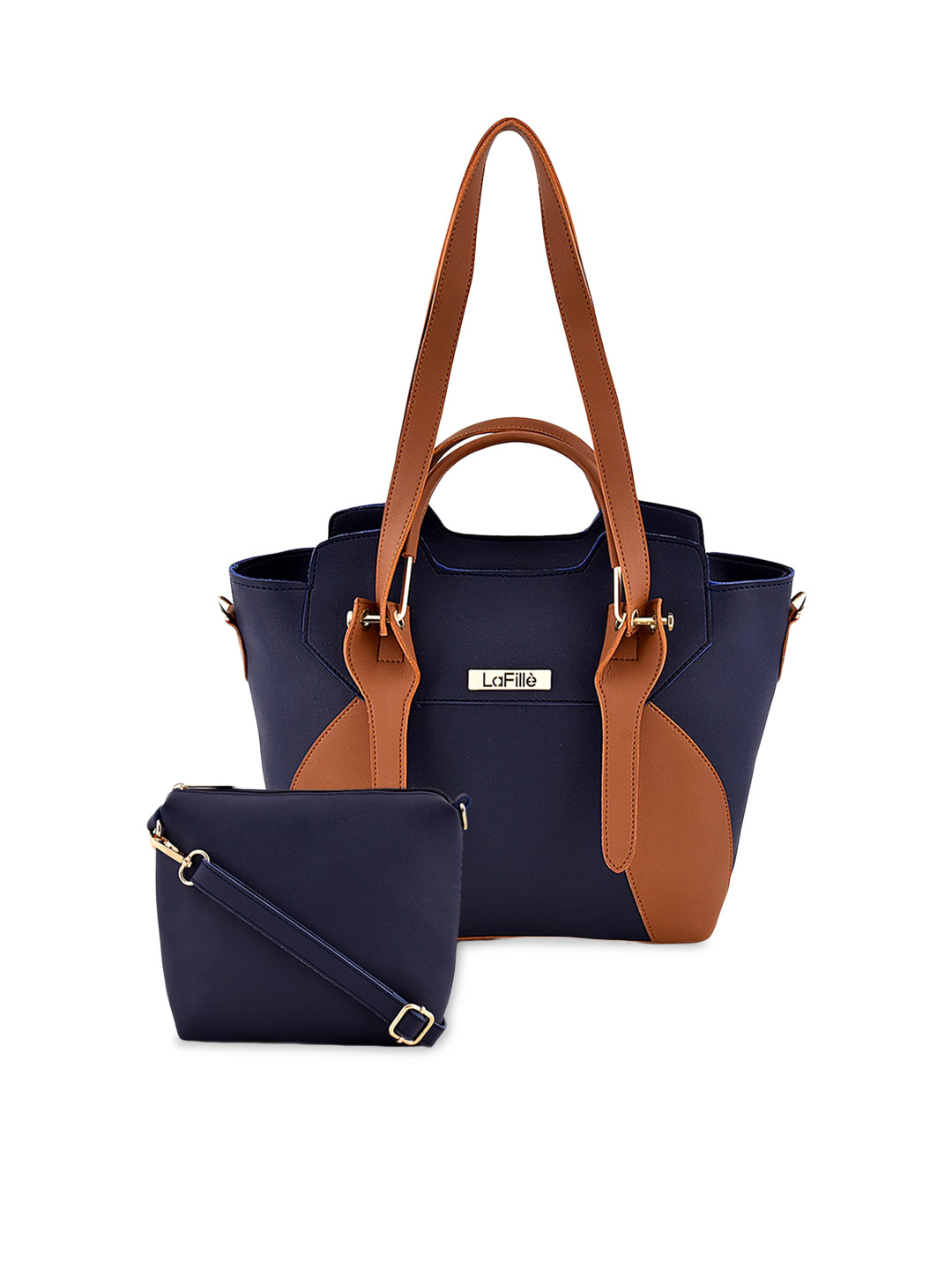 

LaFille Women Blue & Brown Colourblocked Structured Handheld Bag