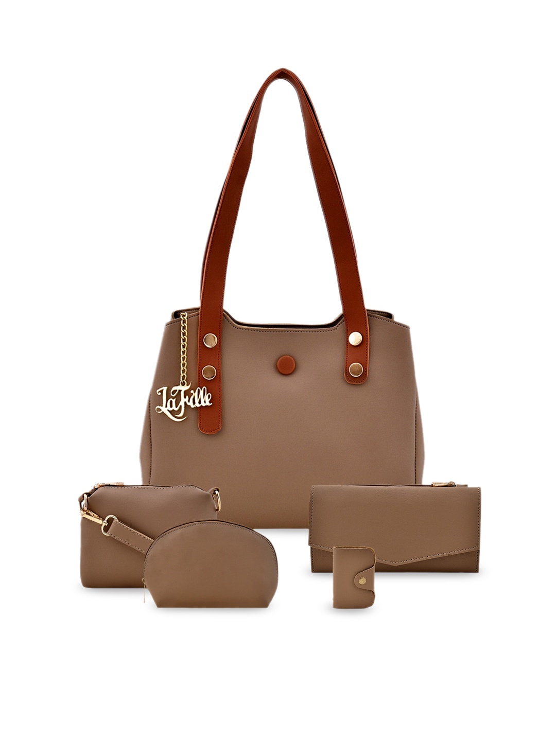 

LaFille Beige PU Structured Shoulder Bag