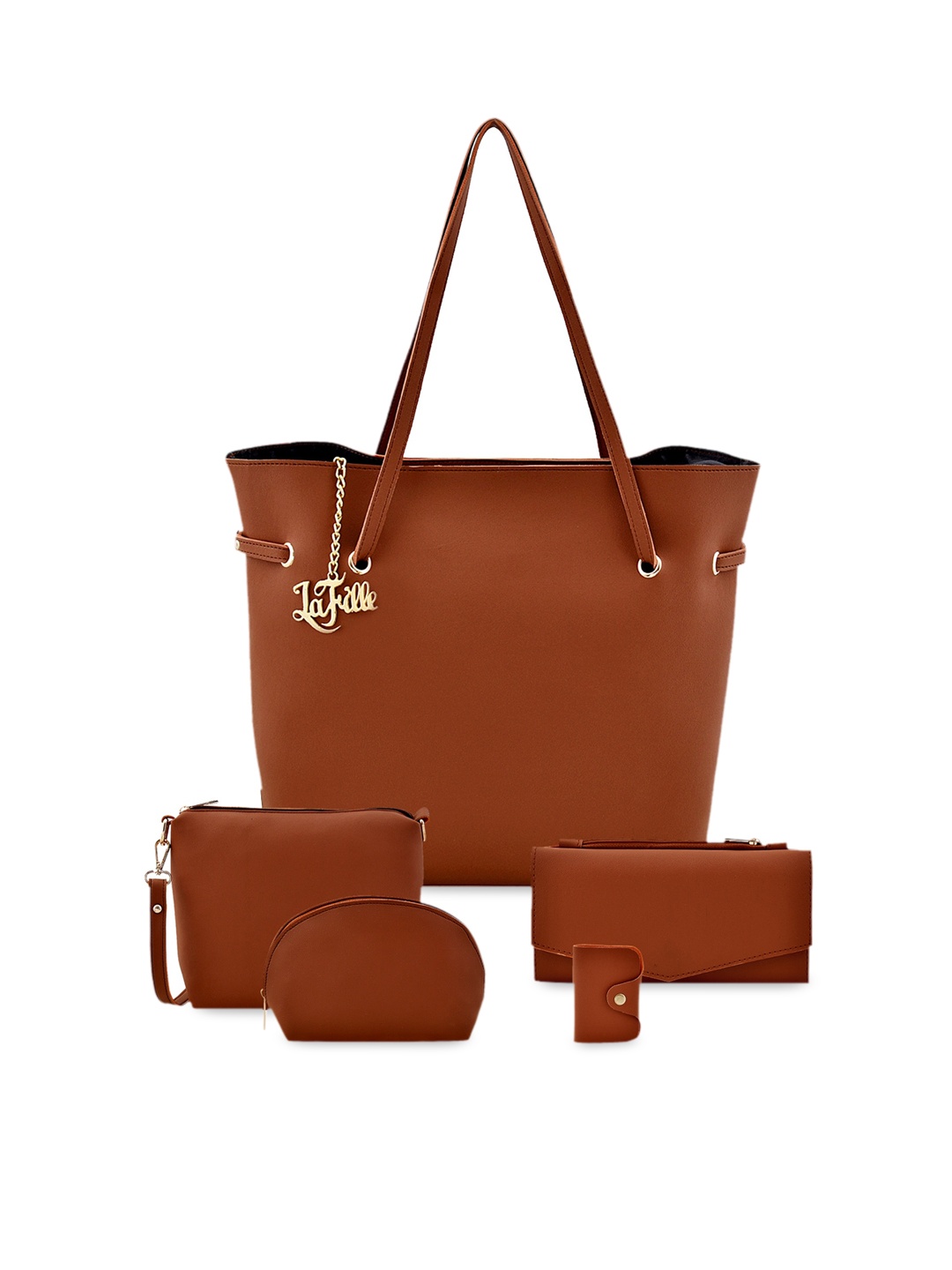 

LaFille Women Pack-5 Tan PU Structured Shoulder Bag