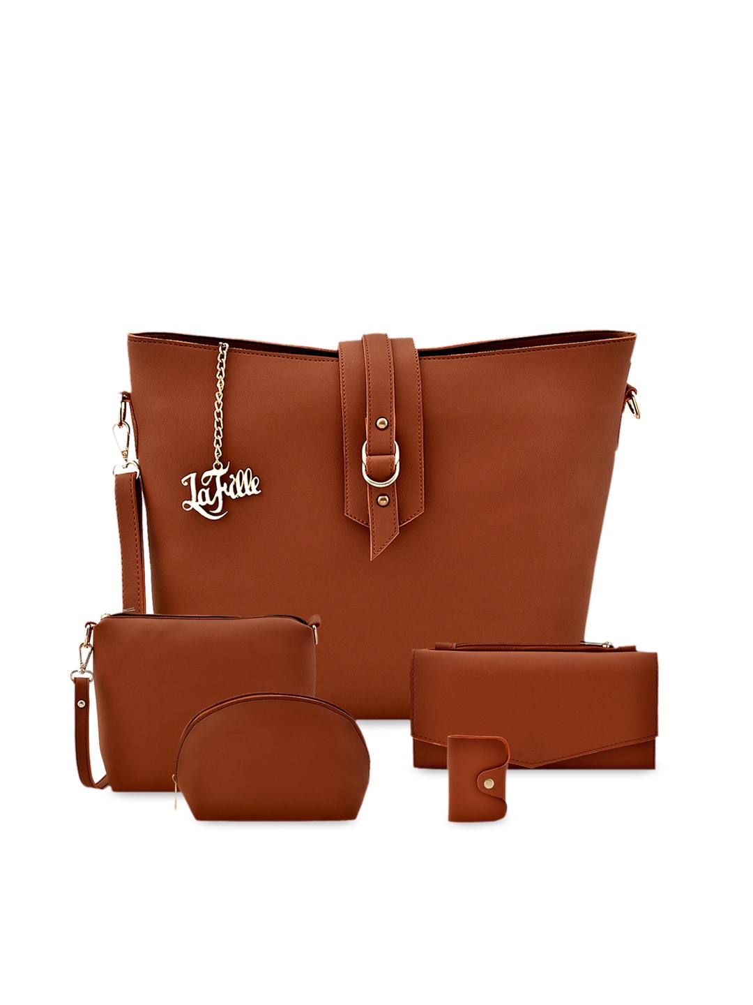 

LaFille Tan PU Structured Shoulder Bag