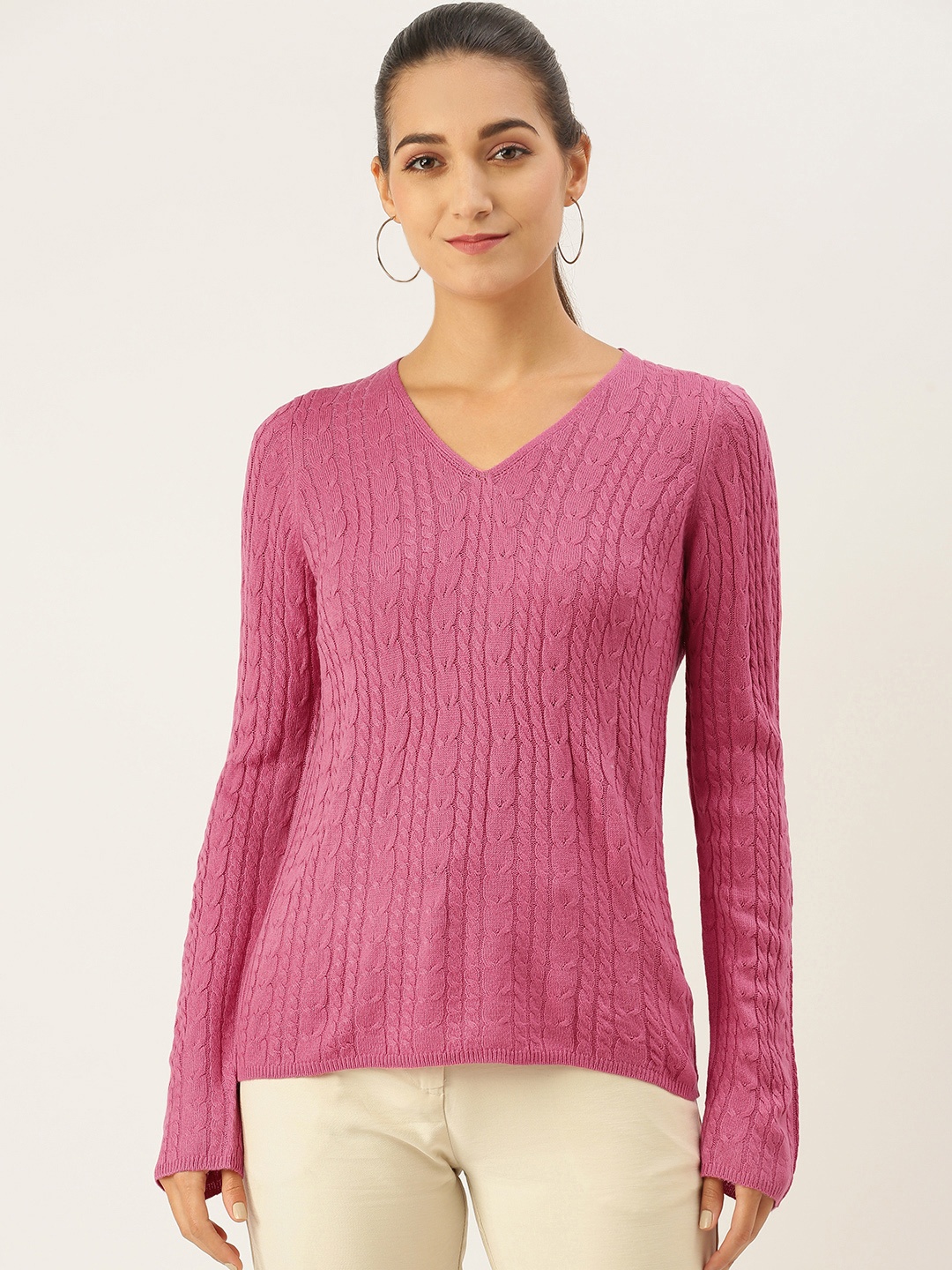 

AND Women Pink Cable Knit Pullover