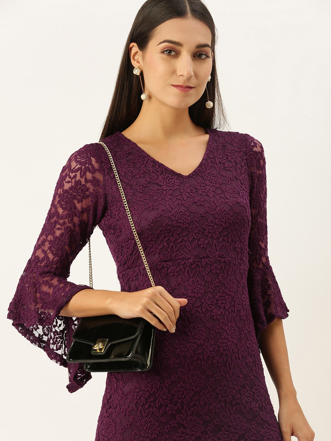 

AND Burgundy Floral Lace Sheath Dress