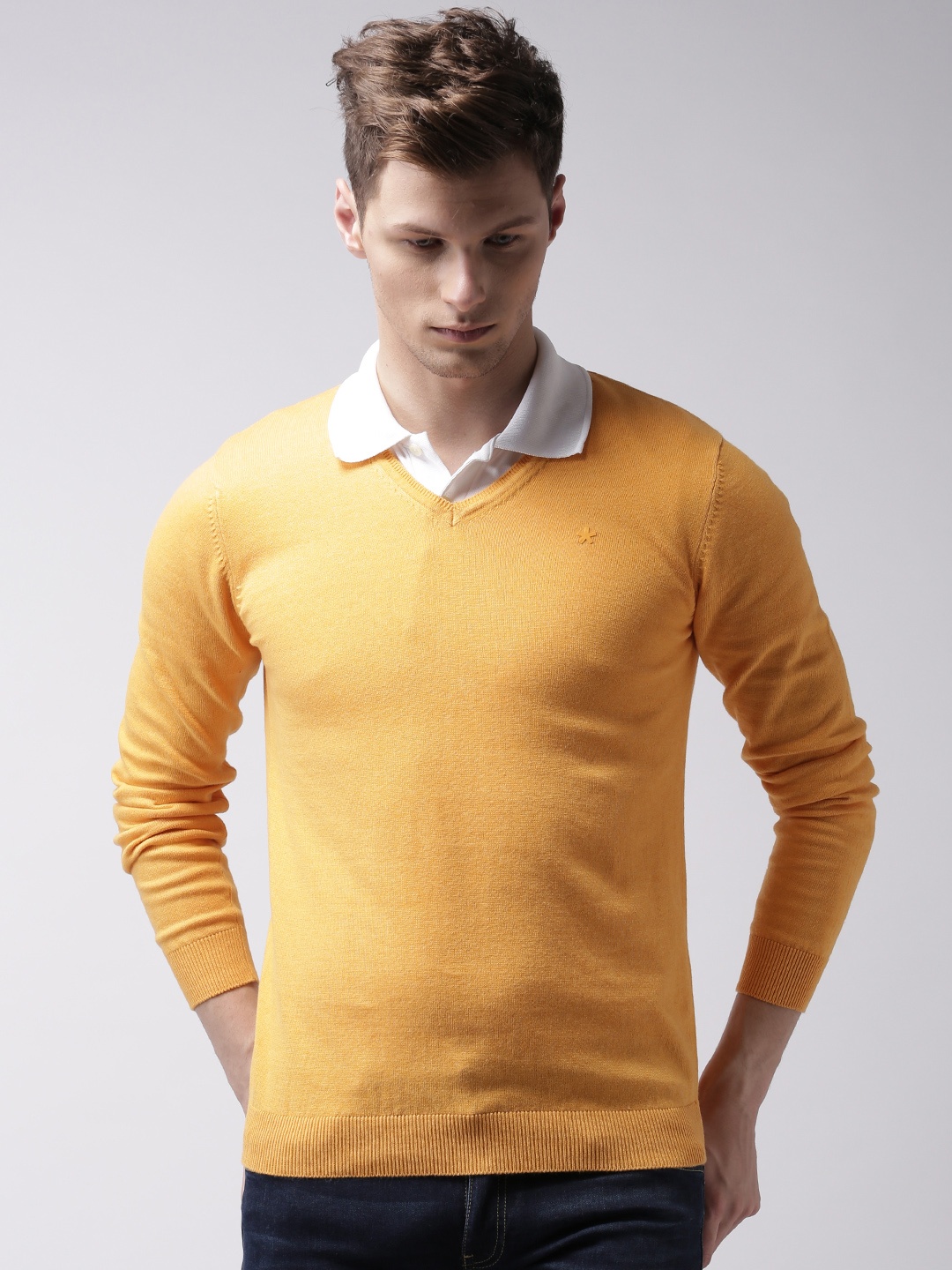 

Celio Men Mustard Yellow Sweater