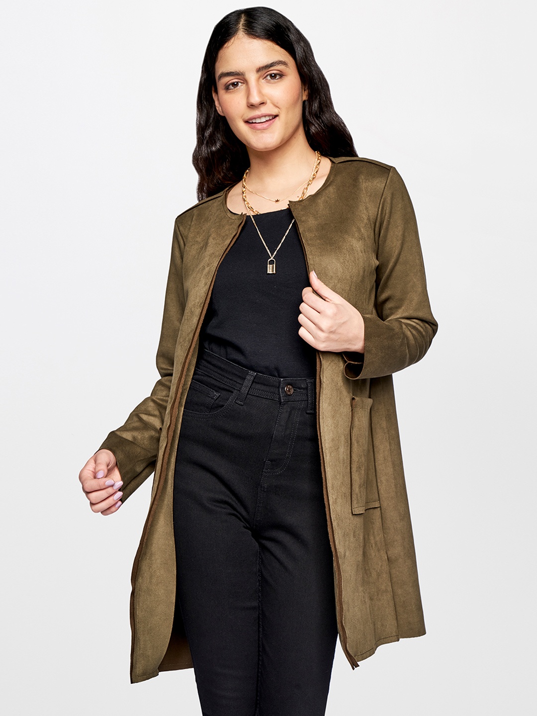 

AND Olive Green Longline Overcoat