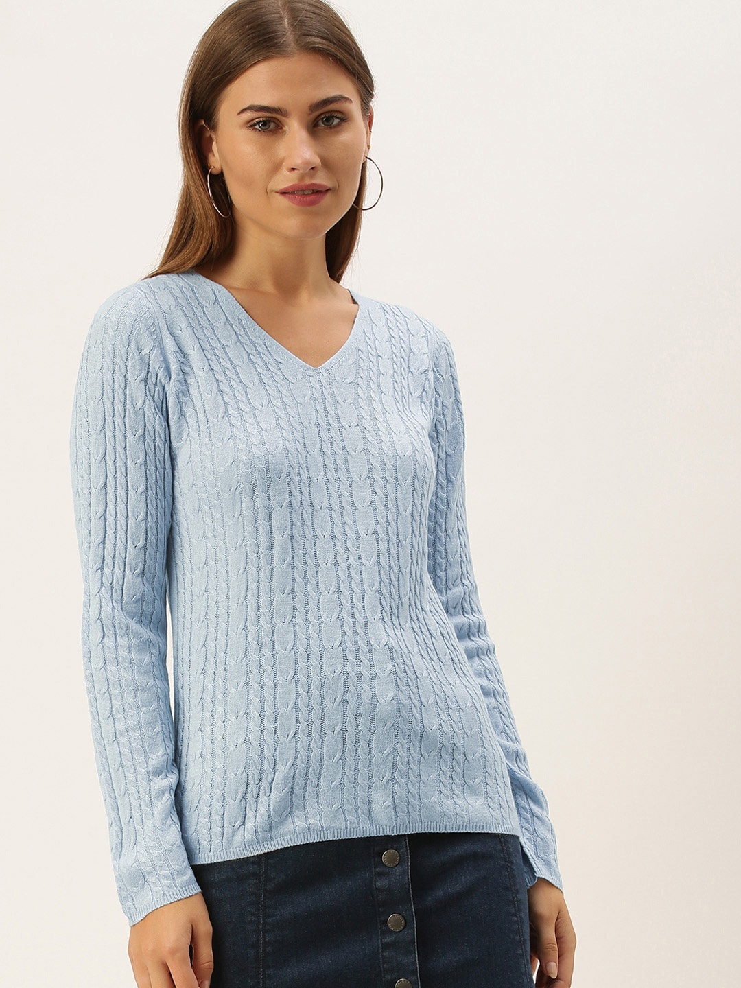 

AND Women Blue Cable Knit Pullover