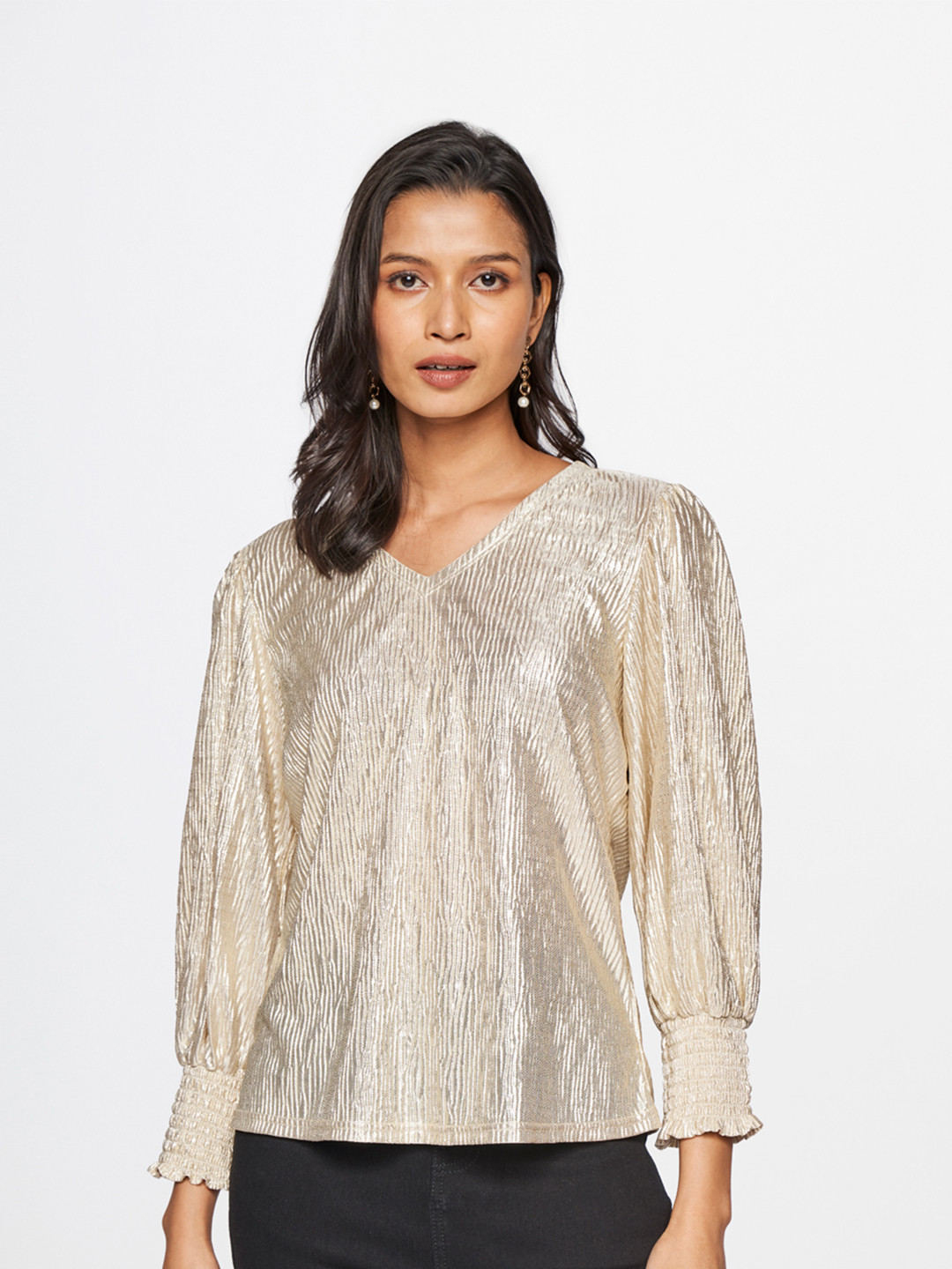 

AND Gold-Toned Self-Design Top