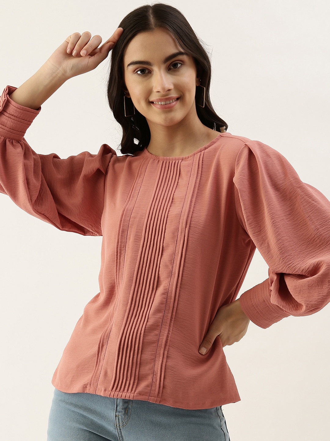 

AND Women Peach-Coloured Solid Top