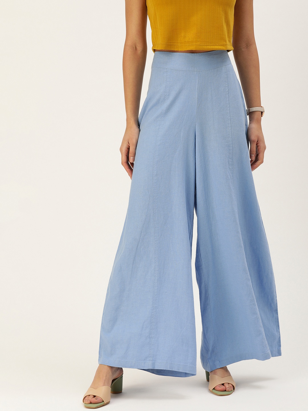 

AND Women Turquoise Blue Solid Flared Trousers